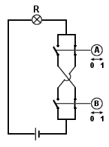 circuito logico XOR elettro-meccanico con invertitori