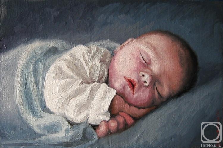Sleeping baby, painting by Arseny Victor