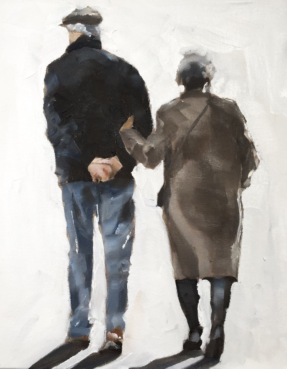 Old Couple Walking, painting by unknown