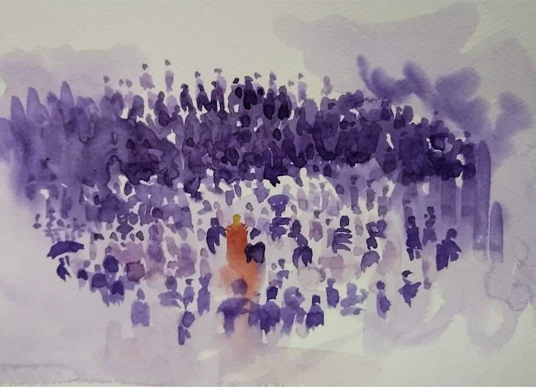 Alone in a crowd, painting by Slate Strokes