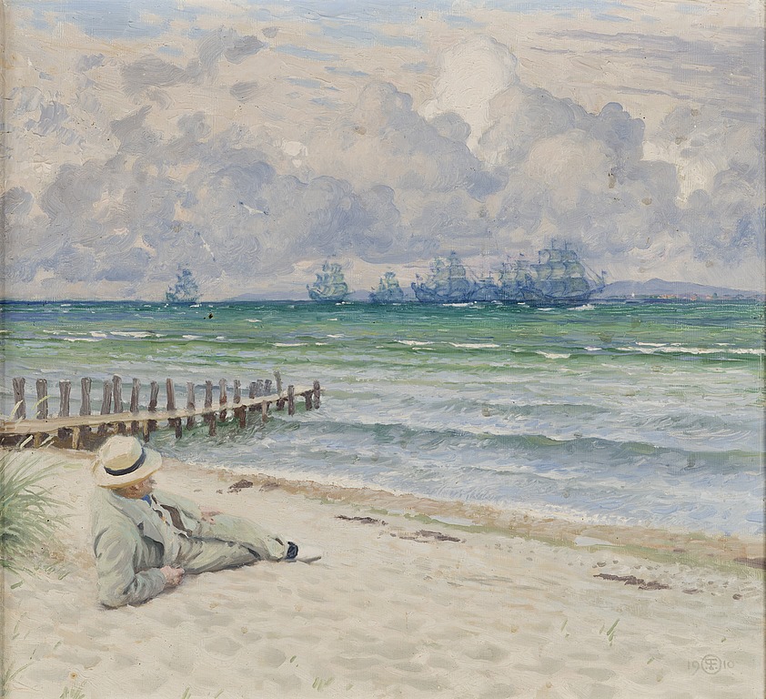 A man on the beach, painting by Paul-Gustav Fischer