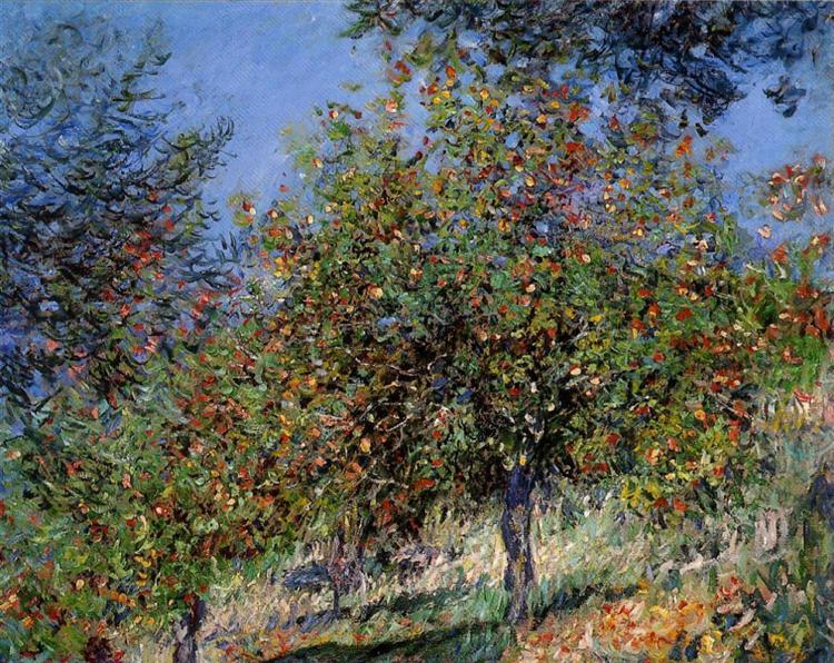 Apple Trees on the Chantemesle Hill, painting by Claude Monet