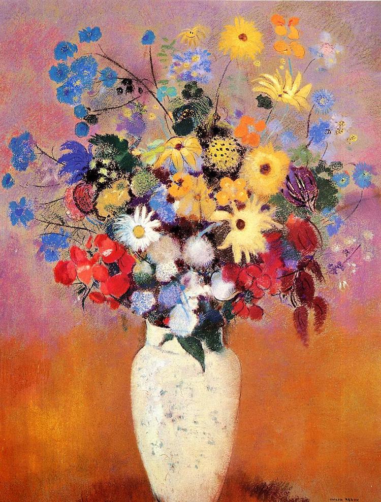 White Vase with Flowers, painting by Odilon Redon