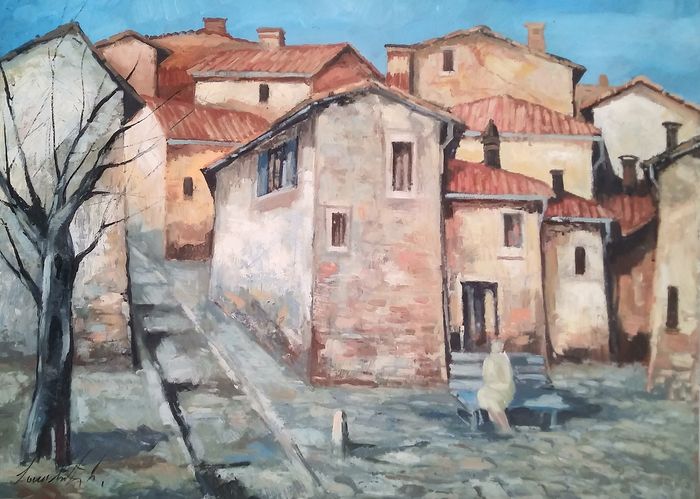 Vecchie case di borgata, painting by Lamberto Lamberti
