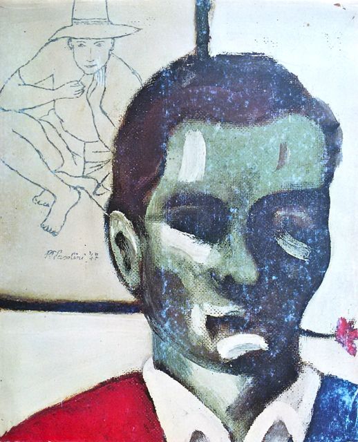 Self-portrait, painting by Pier Paolo Pasolini