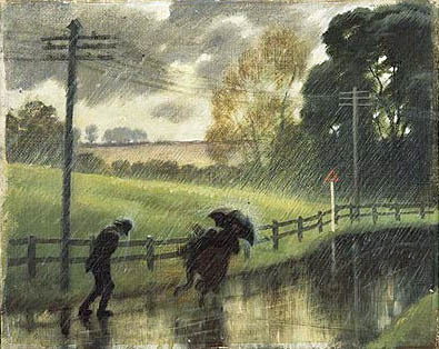 Buckingham Road in the Rain, painting by Rex Whistler