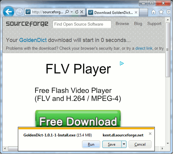 IE won't let you download and run GoldenDict without a confirmation