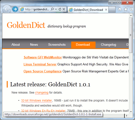 Link to download the latest version of GoldenDict