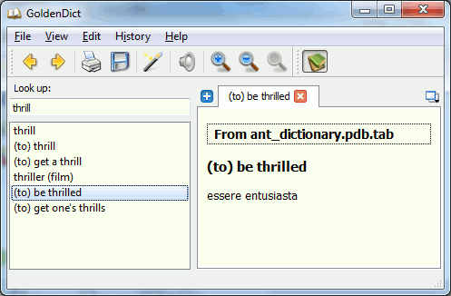 A screenshot of GoldenDict with ant_dictionary